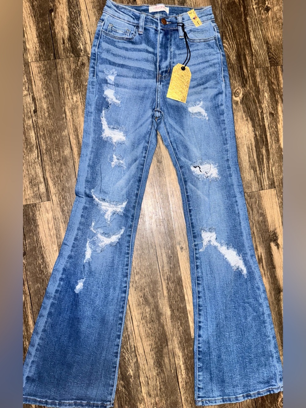 Vibrant Women’s Distressed Flare Jeans Light Blue Size 1W 24 New